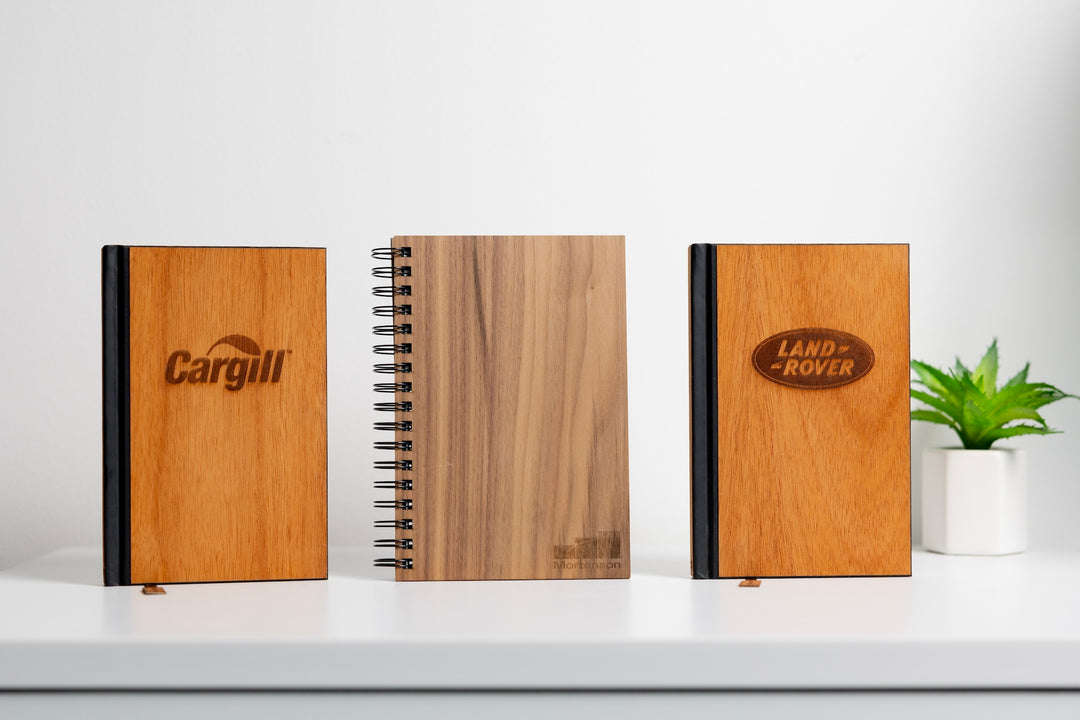 Custom wood branded logo journals