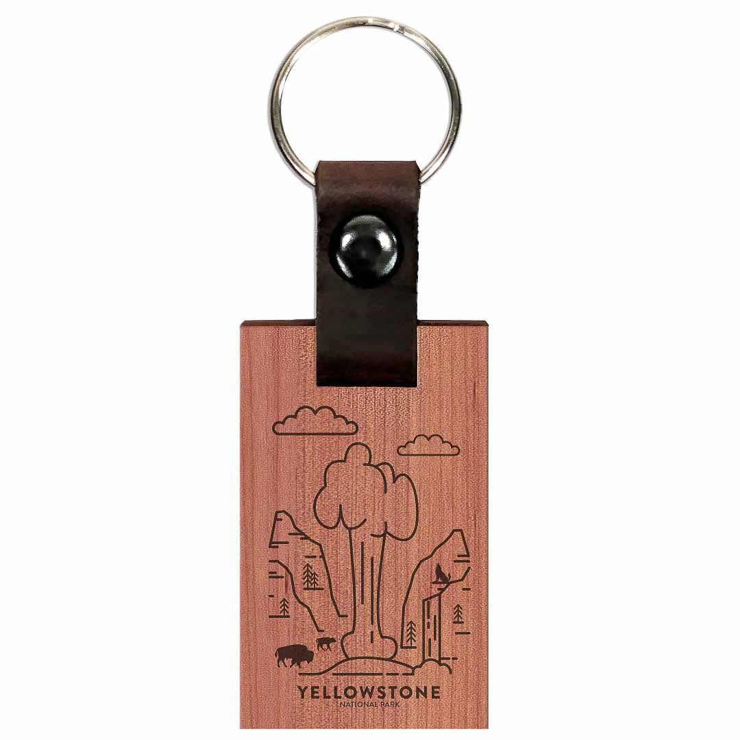 Yellowstone National Park Wood Premium Key Chain